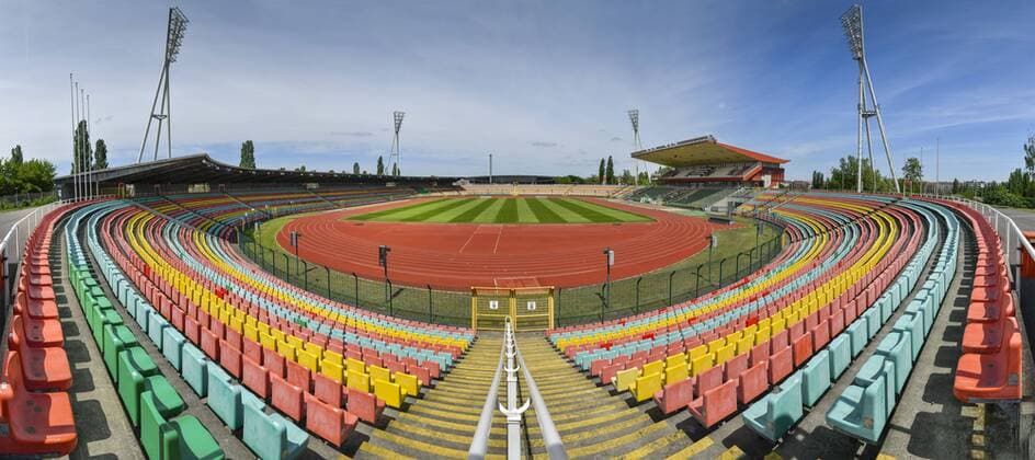 Fußball, Stadiongeschichte Blau-Weiß 90 Berlin Friedrich-Ludwig-Jahn-Stadion, Eberswalder Straße, Prenzlauer Berg, Pankow, Berlin, Deutschland