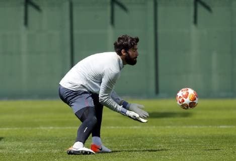 28th May 2019, Melwood Training Ground, West Derby, Liverpool, England; Liverpool FC training and press conference, PK, Pressekonferenz before their UEFA Champions League final versus Tottenham Hotspur on June 1st; Alisson Becker of Liverpool during today s open training session at the club s Melwood training ground  ActionPlus12138954 AlanxMartin