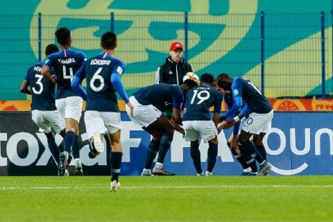 Bydgoszcz, Polen, 28.05.2019, FIFA Weltmeisterschaft Polen 2019, Gruppe E, Panama - Frankreich, jubel, Torjubel um Dan Zagadou (FRA) nach dem treffer zum 0:1 ( Defodi-01048-177557
