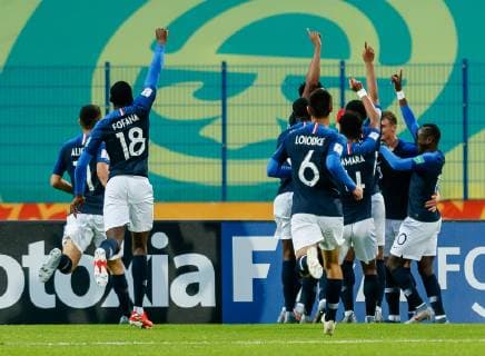 Bydgoszcz, Polen, 28.05.2019, FIFA Weltmeisterschaft Polen 2019, Gruppe E, Panama - Frankreich, jubel, Torjubel um Dan Zagadou (FRA) nach dem treffer zum 0:1 ( Defodi-01048-177558