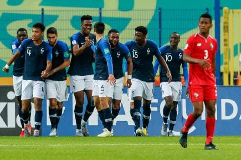 Bydgoszcz, Polen, 28.05.2019, FIFA Weltmeisterschaft Polen 2019, Gruppe E, Panama - Frankreich, jubel, Torjubel um Dan Zagadou (FRA) nach dem treffer zum 0:1 ( Defodi-01048-177561