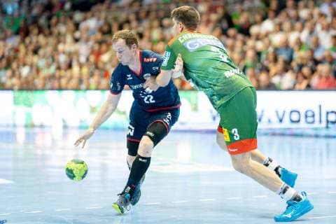 Jonas Link (Nr. 22 SG BBM Bietigheim) gegen Piotr Chrapkowski (Nr. 3 SC Magdeburg) SC Magdeburg vs SG BBM Bietigheim SC Magdeburg vs SG BBM Bietigheim, Handball, DKB Handball Bundesliga, Saison 2018 2019, 29.05.2019 Magdeburg Copyright: xDanielxReinelt xEibner-Pressefotox EP_drt