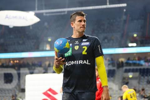 Rhein-Neckar-Loewen - Die Eulen Ludwigshafen Mannheim, Deutschland 29. Mai 2019 Handball Bundesliga; 33. Spieltag, in der SAP-Arena. Andy Schmid (Loewen), Aktion Einzelbild mit Ball