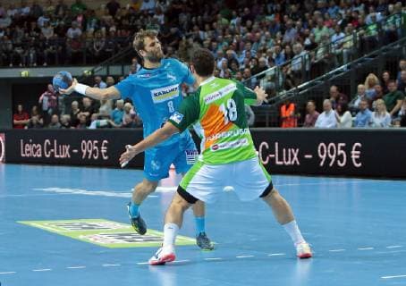 29.05.2019, xovx, Handball HBL, HSG Wetzlar - TVB Stuttgart emspor, v.l. Michael Schweikardt (TBV Stuttgart), Nils Torbruegge (HSG Wetzlar), Aktion . (DFL DFB REGULATIONS PROHIBIT ANY USE OF PHOTOGRAPHS as IMAGE SEQUENCES and or QUASI-VIDEO) Wetzlar