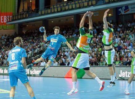 29.05.2019, xovx, Handball HBL, HSG Wetzlar - TVB Stuttgart emspor, v.l. Michael Schweikardt (TBV Stuttgart), Max Haefner (TBV Stuttgart), Nils Torbruegge (HSG Wetzlar), Olle Forsell Schefvert (HSG Wetzlar), Aktion . (DFL DFB REGULATIONS PROHIBIT ANY USE OF PHOTOGRAPHS as IMAGE SEQUENCES and or QUASI-VIDEO) Wetzlar