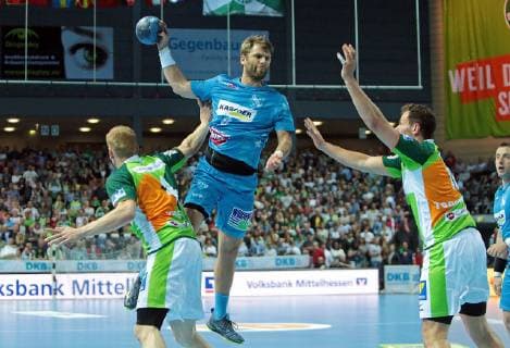 29.05.2019, xovx, Handball HBL, HSG Wetzlar - TVB Stuttgart emspor, v.l. Stefan Kneer (HSG Wetzlar), Michael Schweikardt (TBV Stuttgart), Nils Torbruegge (HSG Wetzlar), Aktion . (DFL DFB REGULATIONS PROHIBIT ANY USE OF PHOTOGRAPHS as IMAGE SEQUENCES and or QUASI-VIDEO) Wetzlar