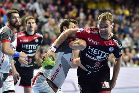 29.05.2019 - Handball - 1. Bundesliga DKB HBL - Saison 2018 2019 - 33. Spieltag: HC Erlangen Metropolregion Nürnberg HCE - MT Melsungen - OGo - Simon Birkefeldt (23, MT Melsungen ) Petter Overby ( 9, HC Erlangen HCE )
