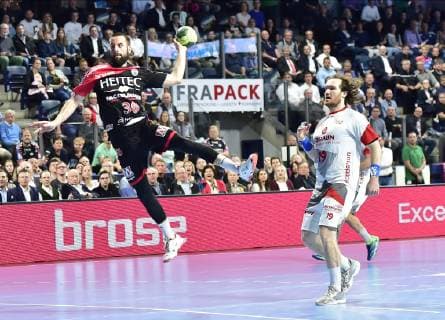 29.05.2019 - Handball - 1. Bundesliga DKB HBL - Saison 2018 2019 - 33. Spieltag: HC Erlangen Metropolregion Nürnberg HCE - MT Melsungen - OGo - Florian von Gruchalla (36, HC Erlangen HCE ) Timm Schneider (19, MT Melsungen )