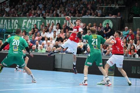 Maximilian Leon Bettin (Bergischer HC 2) gegen Magnus Gullerud (TSV GWD Minden 21)(rechts) , TSV GWD Minden vs Bergischer HC, Handball, 1. Bundesliga, 29.05.2019, TSV GWD Minden vs Bergischer HC, Handball, 1. Bundesliga, 29.05.2019 Minden Copyright: xEibner-Pressefotox xJanxStrohdiekx EP_JSK