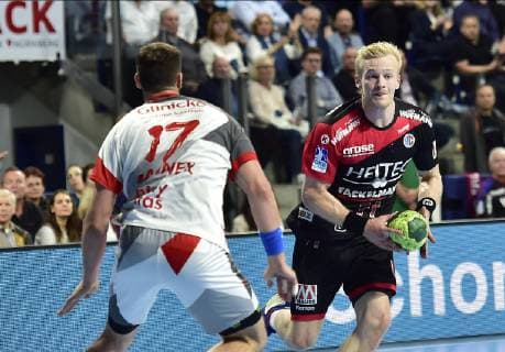 29.05.2019 - Handball - 1. Bundesliga DKB HBL - Saison 2018 2019 - 33. Spieltag: HC Erlangen Metropolregion Nürnberg HCE - MT Melsungen - OGo - Felix Danner (17, MT Melsungen ) Andreas Schröder (71, HC Erlangen )