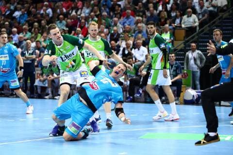 Lenny Rubin (Wetzlar) im Zweikampf mit Simon Baumgarten (Stuttgart) HSG Wetzlar vs TVB Stuttgart, Handball, 1. Liga, 29.05.2019 HSG Wetzlar vs TVB Stuttgart, Handball, 1. Liga, 29.05.2019 Wetzlar Copyright: xWeissx Eibner-Pressefotox EP_rws