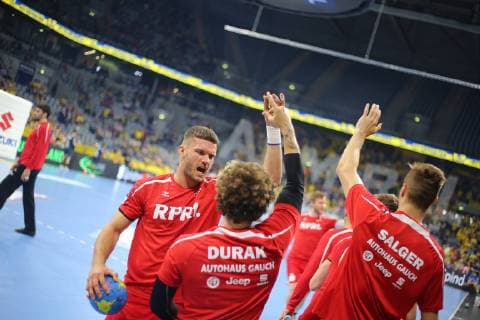 Kai Dippe (Ludwigshafen) und Pascal Durak (Ludwigshafen) und Stefan Salger (Ludwigshafen) beim warmmachen beim Spiel Rhein Neckar Loewen vs. Die Eulen Ludwigshafen in der 1. Handball Bundesliga am 29.02.2019, Rhein Neckar Loewen vs. Die Eulen Ludwigshafen, Handball, 1. Handball Bundesliga, 29.02.2019 Mannheim Copyright: xMichaelxBermel Eibner-Pressefotox EP_mbl