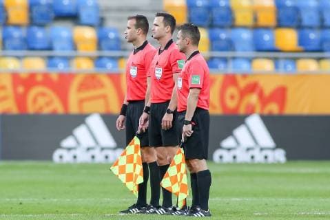 May 29, 2019 - Gdynia, pomorskie, Poland - Ivan Kruzliak (ref), Tomas Somolani (as.ref), Branislav Hancko (as.ref) during the FIFA U-20 World Cup match between Ecuador and Mexico (GROUP B) at Gdynia stadium. Ecuador v Mexico at Gdynia stadium in Gdynia, Poland - 29 May 2019 - ZUMAs197 20190529_zab_s197_065 Copyright: xTomaszxZasinskix