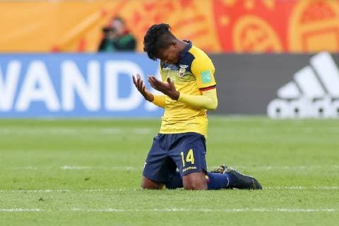 May 29, 2019 - Gdynia, pomorskie, Poland - Richard Mina of Ecuador prays after the FIFA U-20 World Cup match between Ecuador and Mexico (GROUP B) at Gdynia stadium. Ecuador v Mexico at Gdynia stadium in Gdynia, Poland - 29 May 2019 - ZUMAs197 20190529_zab_s197_064 Copyright: xTomaszxZasinskix