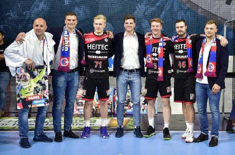 29.05.2019 - Handball - 1. Bundesliga DKB HBL - Saison 2018 2019 - 33. Spieltag: HC Erlangen Metropolregion Nürnberg HCE - MT Melsungen - OGo - Gorazd Skof (12, HC Erlangen HCE ) Sergej Gorpishin (15, HC Erlangen ) Andreas Schröder (71, HC Erlangen ) Christoph Steinert (44, HC Erlangen ) Nicolai Theilinger (3, HC Erlangen HCE ) Jonas Thümmler Thuemmler (46, HC Erlangen HCE ) Michael Haaß Haass (13, HC Erlangen HCE )