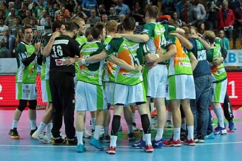 29.05.2019, xovx, Handball HBL, HSG Wetzlar - TVB Stuttgart emspor, v.l. Jubel bei den Spielern der HSG Wetzlar nach dem 26:23 Sieg gegen den TBV Stuttgart. (DFL DFB REGULATIONS PROHIBIT ANY USE OF PHOTOGRAPHS as IMAGE SEQUENCES and or QUASI-VIDEO) Wetzlar