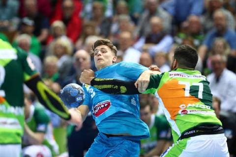 Stefan Cavor (Wetzlar) im Zweikampf mit Max Haefner (Stuttgart) HSG Wetzlar vs TVB Stuttgart, Handball, 1. Liga, 29.05.2019 HSG Wetzlar vs TVB Stuttgart, Handball, 1. Liga, 29.05.2019 Wetzlar Copyright: xWeissx Eibner-Pressefotox EP_rws