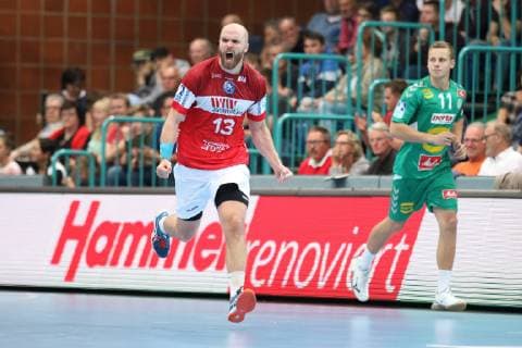 Kristian Nippes (Bergischer HC 13) jubelt nach Torerfolg, TSV GWD Minden vs Bergischer HC, Handball, 1. Bundesliga, 29.05.2019, TSV GWD Minden vs Bergischer HC, Handball, 1. Bundesliga, 29.05.2019 Minden Copyright: xEibner-Pressefotox xJanxStrohdiekx EP_JSK