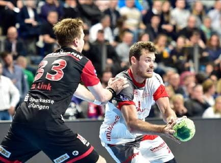 29.05.2019 --- Handball --- 1.Bundesliga DKB HBL --- Saison 2018 2019 --- 33. Spieltag: HC Erlangen Metropolregion Nuernberg HCE - MT Melsungen Nikolai Link (33, HC Erlangen HCE ) Simon Birkefeldt (23, MT Melsungen ) HC Erlangen - MT Melsungen Nuernberg Copyright: xKohringx Eibner-Pressefotox EP_akg_gold