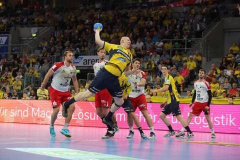 Lars Roeller (Loewen) beim Wurf beim Spiel Rhein Neckar Loewen vs. Die Eulen Ludwigshafen in der 1. Handball Bundesliga am 29.02.2019, Rhein Neckar Loewen vs. Die Eulen Ludwigshafen, Handball, 1. Handball Bundesliga, 29.02.2019 Mannheim Copyright: xMichaelxBermel Eibner-Pressefotox EP_mbl