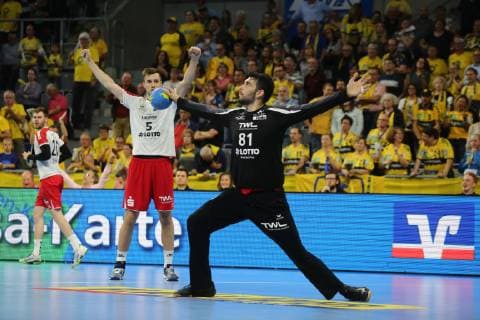 Stefan Salger (Ludwigshafen) und Matej Asanin (Ludwigshafen) beim Spiel Rhein Neckar Loewen vs. Die Eulen Ludwigshafen in der 1. Handball Bundesliga am 29.02.2019, Rhein Neckar Loewen vs. Die Eulen Ludwigshafen, Handball, 1. Handball Bundesliga, 29.02.2019 Mannheim Copyright: xMichaelxBermel Eibner-Pressefotox EP_mbl