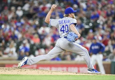 May 30, 2019: Kansas City Royals relief pitcher Jake Diekman 40 pitches in the eighth inning during an MLB, Baseball Herren, USA game between the Kansas City Royals and the Texas Rangers at Globe Life Park in Arlington, TX Kansas City defeated Texas 4-2 CSM. MLB 2019: Royals vs Rangers May 30 - ZUMAcp2_ 20190530_zaf_cp2_016 Copyright: xAlbertxPenax