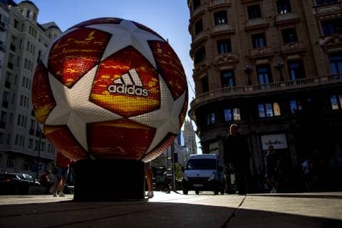 31st May 2019; Wanda Metropolitano stadium, Madrid, Spain; UEFA Champions league final; A giant Madrid 19 replica match ball is on display in central Madrid  ActionPlus12139648 ShaunxBrooks