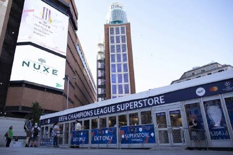 31st May 2019; Wanda Metropolitano stadium, Madrid, Spain; UEFA Champions league final; A UEFA Champions league store prepares to open in central Madrid  ActionPlus12139651 ShaunxBrooks