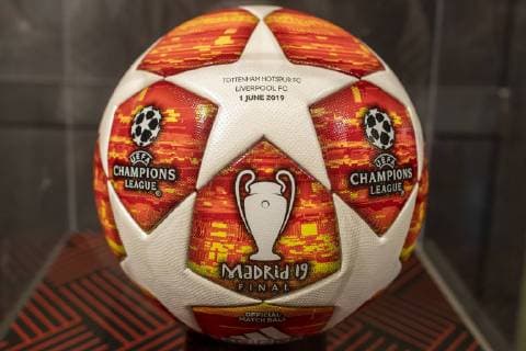 31st May 2019; Wanda Metropolitano stadium, Madrid, Spain; UEFA Champions league final; A replica match ball is on display in the UEFA Champions league store  ActionPlus12139652 ShaunxBrooks