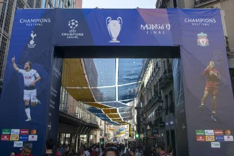 31st May 2019; Wanda Metropolitano stadium, Madrid, Spain; UEFA Champions league final; Banners are on display promoting the UEFA Champions league final  ActionPlus12139653 ShaunxBrooks