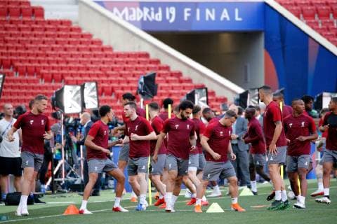 SOCCER - CL, Tottenham vs Liverpool MADRID,SPAIN,31.MAY.19 - SOCCER - UEFA Champions League, final, Tottenham Hotspur vs Liverpool FC, preview, training Liverpool. Image shows Mohamed Salah and Xherdan Shaqiri (Liverpool). GEPAxpictures xDavidxRodriguez