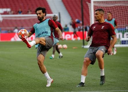 SOCCER - CL, Tottenham vs Liverpool MADRID,SPAIN,31.MAY.19 - SOCCER - UEFA Champions League, final, Tottenham Hotspur vs Liverpool FC, preview, training Liverpool. Image shows Mohamed Salah and Dejan Lovren (Liverpool). GEPAxpictures xDavidxRodriguez
