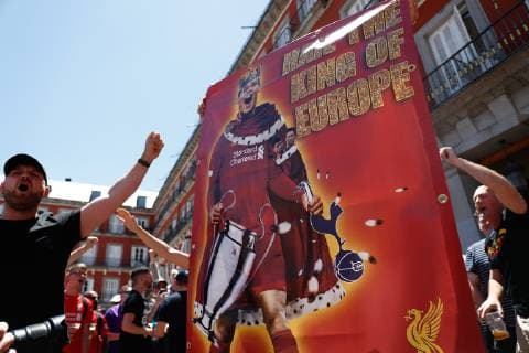 May 31, 2019 - Madrid, MADRID, SPAIN - MADRID, SPAIN - MAY 31: Liverpool and TottenhamÃ¢â‚¬â ¢s fans are seen in Madrid on the eve of the final of the Champions League on May 31, 2019 in Madrid, Spain. FOOTBALL - CHAMPIONS LEAGUE - LIVERPOOL V TOTTENHAM - FANS - ZUMAa181 20190531_zaa_a181_216 Copyright: xAFP7x