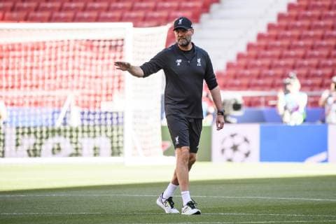 Fußball, CL Finale, FC Liverpool Abschlusstraining 31.05.2019, xkvx, Fussball UEFA Champions League Finale, Tottenham Hotspur - FC Liverpool Training und PK emspor, v.l. Head Coach Trainer Juergen Klopp (FC Liverpool) (DFL DFB REGULATIONS PROHIBIT ANY USE OF PHOTOGRAPHS as IMAGE SEQUENCES and or QUASI-VIDEO) Madrid