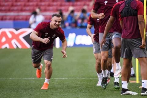 Fußball, CL Finale, FC Liverpool Abschlusstraining 31.05.2019, xkvx, Fussball UEFA Champions League Finale, Tottenham Hotspur - FC Liverpool Training und PK emspor, v.l. Xherdan Shaqiri (FC Liverpool) (DFL DFB REGULATIONS PROHIBIT ANY USE OF PHOTOGRAPHS as IMAGE SEQUENCES and or QUASI-VIDEO) Madrid