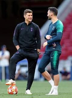 May 31, 2019 - Madrid, Spain - Tottenham manager Mauricio Pochettino and Hugo Lloris of Tottenham during the Tottenham Hotspur FC training in sight of the UEFA Champions League Final at the Wanda Metropolitano Stadium in Madrid, Spain on May 31, 2019. Tottenham Hotspur FC training - Uefa Champions League Final  - ZUMAn230 20190531_zaa_n230_596 Copyright: xMatteoxCiambellix
