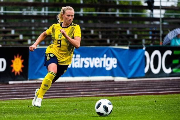 190601 Sveriges Rebecka Blomqvist under fotbollsmatchen U23 dam mellan Sverige och Kina den 1 juni 2019 i Karlstad. Copyright: FREDRIKxKARLSSON BB190601FK044