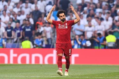 Fußball Champions League Finale Tottenham Hotspur - FC Liverpool am 01.06.2019 im Stadion Wanda Metropolitano in Madrid Torjubel zum 0:1 durch Mohamed Salah ( Liverpool )
