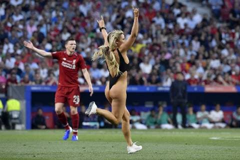 A pitch invader runs during the during the 2019 UEFA Champions League Final match between Tottenham Hotspur and Liverpool at Wanda Metropolitano Stadium, Madrid, Spain on 1 June 2019. Copyright: xGiuseppexMaffiax 24160150