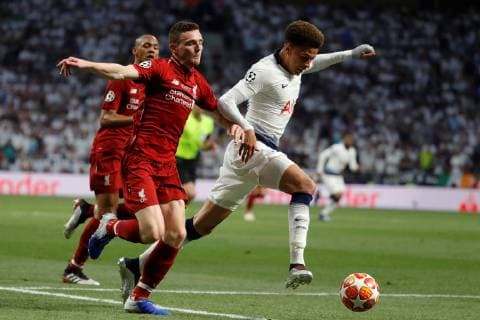 Tottenham s midfielder Delle Ali (R) duels for the ball against Liverpool s defender Andrew Robertson (L) during the UEFA Champions League final between Tottenham Hotspur and Liverpool FC at Wanda Metropolitano stadium in Madrid, Spain, 01 June 2019. UCL Final 2019 - Tottenham Hotspur vs Liverpool FC !ACHTUNG: NUR REDAKTIONELLE NUTZUNG!  Copyright: xJuanjoxMartínx GRAF2217 20190601-636950223407471339