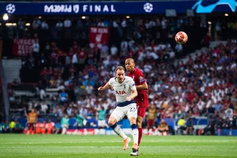 190601 Christian Eriksen of Tottenham and Fabinho during the UEFA Champions League final between Tottenham and Liverpool on June 1, 2019 in Madrid. Photo: Petter Arvidson BILDBYRAN kod PA 92302 Copyright: PETTERxARVIDSON BB190601PA093