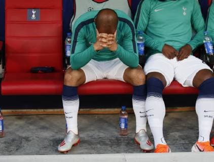 Lucas Moura of Tottenham looks dejected as he takes a seat on the bench during the UEFA Champions League match at Wanda Metropolitano Stadium, Madrid. Picture date: 1st June 2019. Picture credit should read: David Klein Sportimage EDITORIAL USE ONLY. No use with unauthorised audio, video, data, fixture lists, club league logos or live services. Online in-match use limited to 120 images, no video emulation. No use in betting, games or single club league player publications. SPI-0089-0020