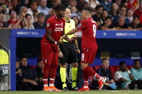 (l-r) Divock Origi of Liverpool FC, Roberto Firmino of Liverpool FC during the UEFA Champions League final match between Tottenham Hotspur FC and Liverpool FC at Estadio Metropolitano on June 01, 2019 in Madrid, Spain UEFA Champions League 2018 2019 xVIxVIxImagesx xMauricexvanxSteenxIVx 14633115