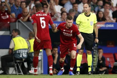 (l-r) Georginio Wijnaldum of Liverpool FC, James Milner of Liverpool FC during the UEFA Champions League final match between Tottenham Hotspur FC and Liverpool FC at Estadio Metropolitano on June 01, 2019 in Madrid, Spain UEFA Champions League 2018 2019 xVIxVIxImagesx xMauricexvanxSteenxIVx 14633164
