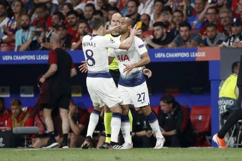 MADRID, 01-06-2019, Wanda Metropolitano Stadium, season 2018 2019, UEFA Champions League Final. Tottenham Hotspur player Harry Winks and Tottenham Hotspur player Lucas Moura during the game Tottenham Hotspur - Liverpool Tottenham Hotspur - Liverpool (CL final)  x3566315x Copyright: