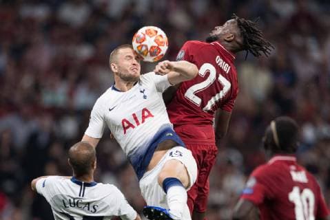 Madrid, Spain, 01.06.2019, UEFA Champions League - 2018 19 Season, Finale, Tottenham Hotspur - FC Liverpool, Eric Dier (Tottenham Hotspur) and Divock Origi (Liverpool FC) battle for the ball ( Defodi-01059001219
