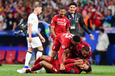 190601 Virgil van Dijk and Joe Gomez of Liverpool celebrate after winning the UEFA Champions League final between Tottenham and Liverpool on June 1, 2019 in Madrid. Photo: Petter Arvidson BILDBYRAN kod PA 92302 Copyright: PETTERxARVIDSON BB190601PA158