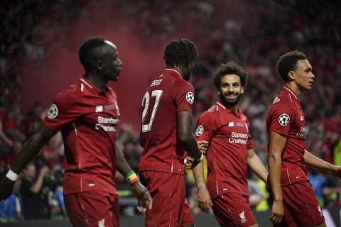 Divock Origi of Liverpool FC celebrates with team mates during the 2019 UEFA Champions League Final match between Tottenham Hotspur and Liverpool at Wanda Metropolitano Stadium, Madrid, Spain on 1 June 2019. Copyright: xGiuseppexMaffiax 24160260
