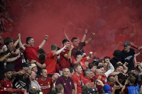 Liverpool s supporters cheer their team after 2-0 during the 2019 UEFA Champions League Final match between Tottenham Hotspur and Liverpool at Wanda Metropolitano Stadium, Madrid, Spain on 1 June 2019. Copyright: xGiuseppexMaffiax 24160264