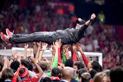 Photo Alfredo Falcone - LaPresse 01 06 2019 Madrid (spain) Soccer Liverpool - Tottenham Final Uefa Champions League 2018 2019 - Wanda Metropolitano Stadium of Madrid In the pic: Liverpool platers celebrates  Copyright: xAlfredoxFalcone LaPressex
